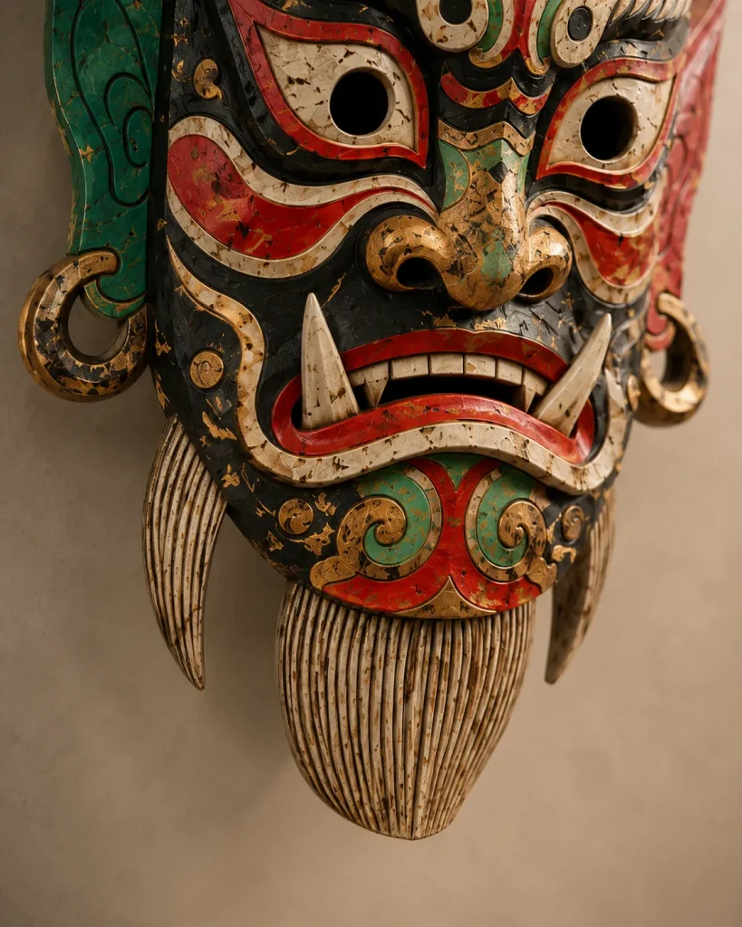 Cuoduan Horned Nuo Mask Sculpture