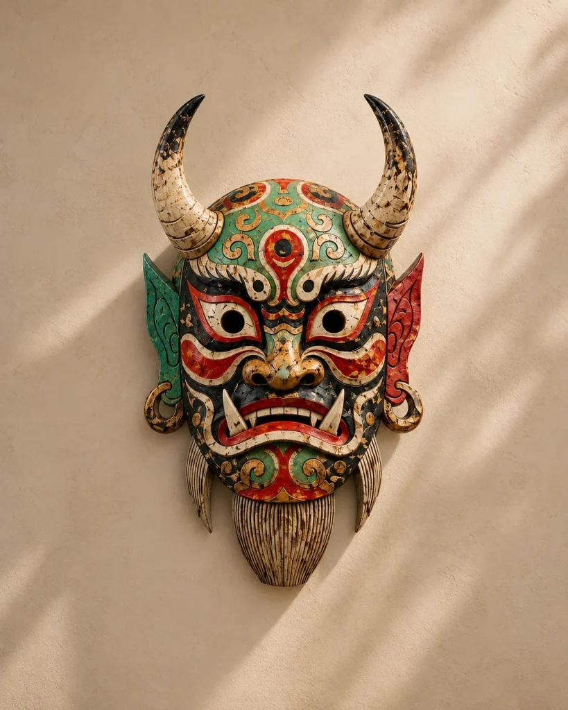 Cuoduan Horned Nuo Mask Sculpture