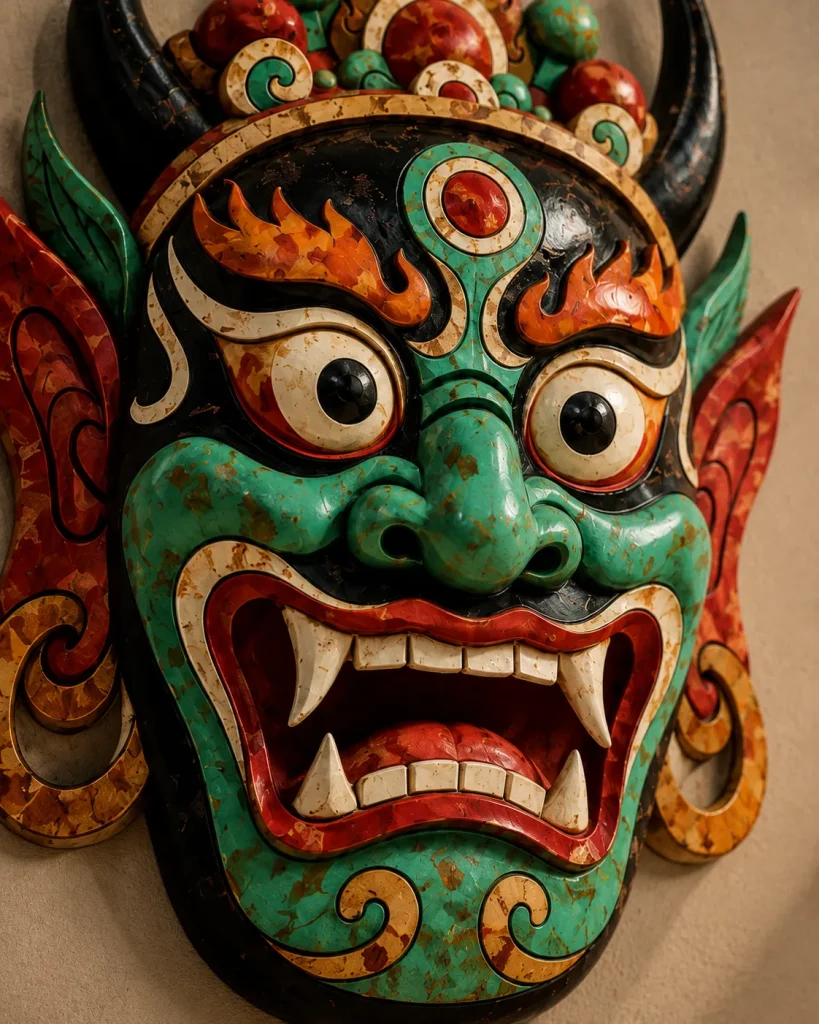 Tuonuo Turquoise Nuo Mask Sculpture
